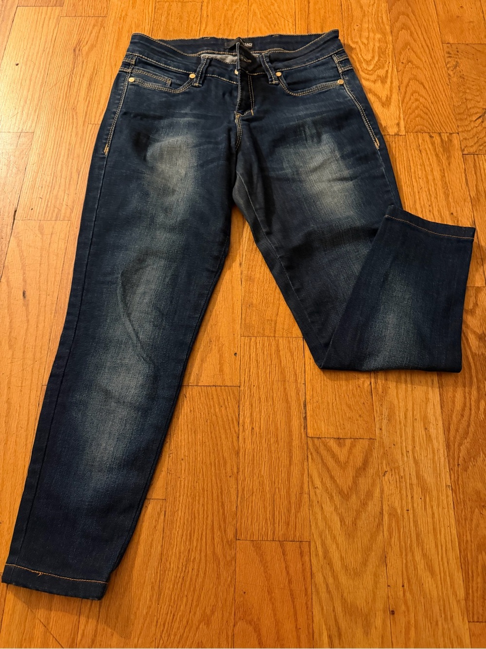 Versace Women's Dark Blue Skinny Jeans with Faded Detail